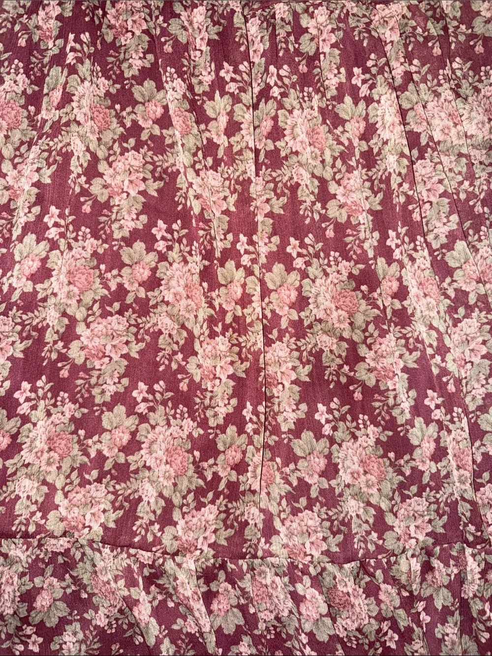 Burgundy Floral Puff Sleeve Maxi Dress M